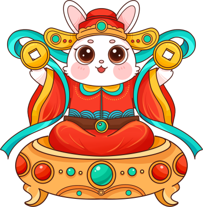 坐在聚宝盆上的兔子财神图片