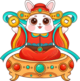 坐在聚宝盆上的兔子财神图片