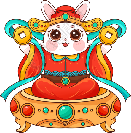坐在聚宝盆上的兔子财神图片