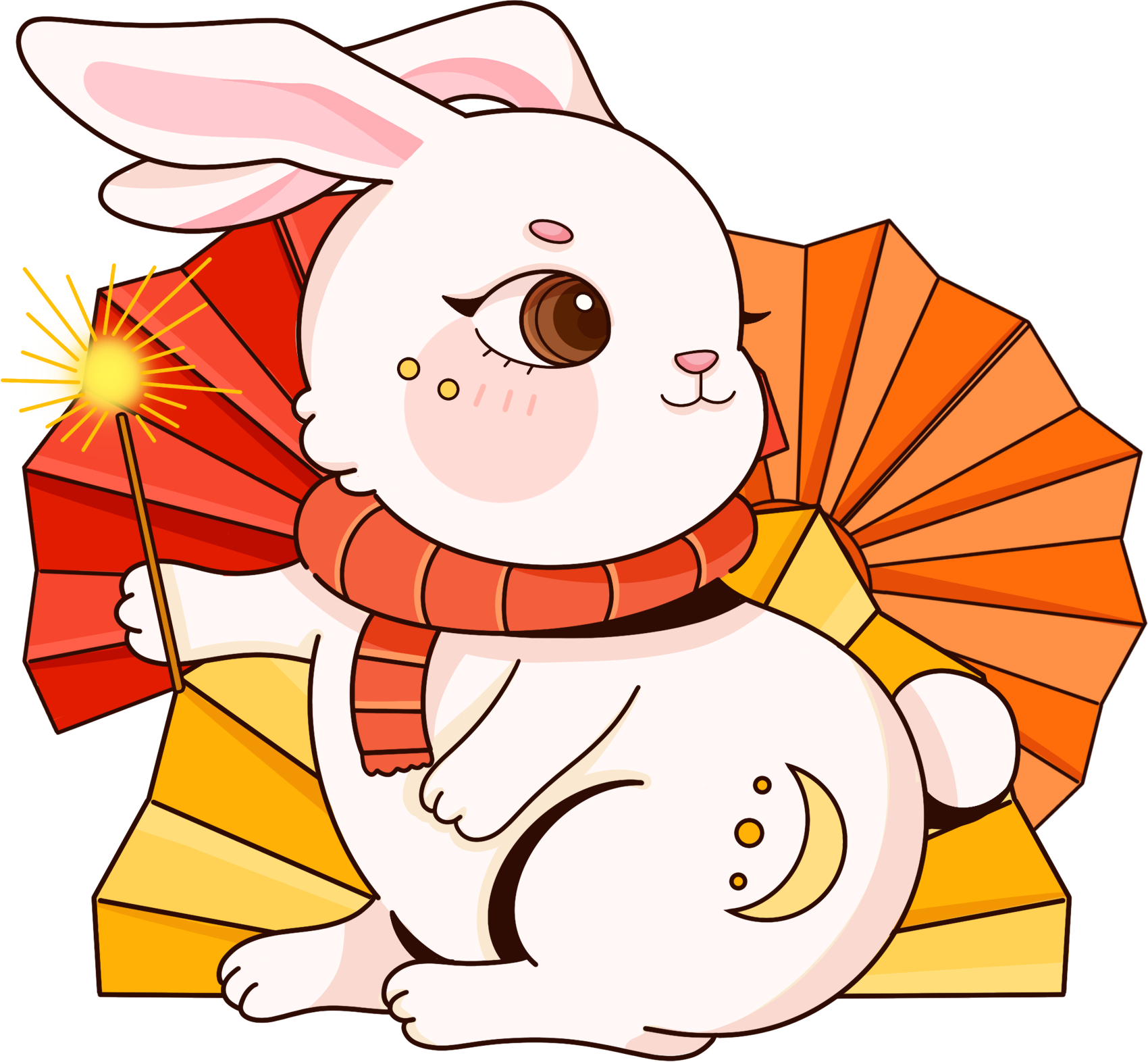 可爱兔子手拿折扇新年素材