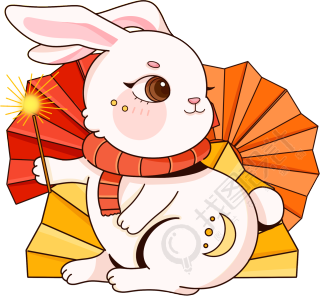 可爱兔子手拿折扇新年素材