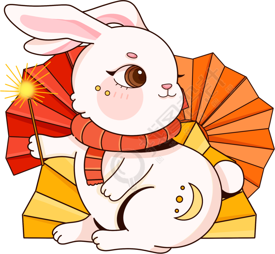 可爱兔子手拿折扇新年素材