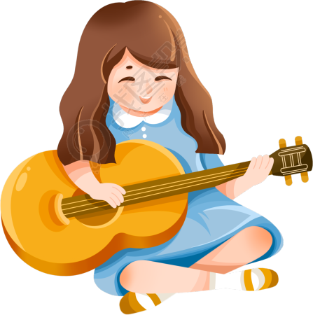 弹吉他的小女孩人物元素
