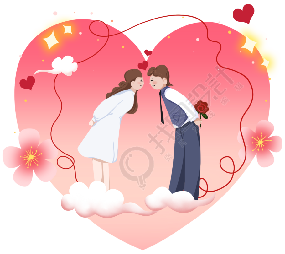 心形星星鲜花环绕情侣图片