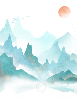 夕阳远山大雁水墨画图片