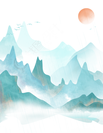 夕阳远山大雁水墨画图片