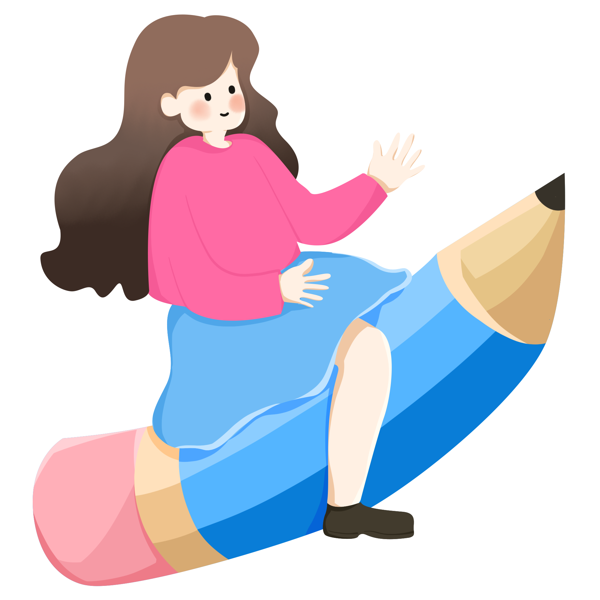 骑着铅笔的女孩插画图片怎样画？