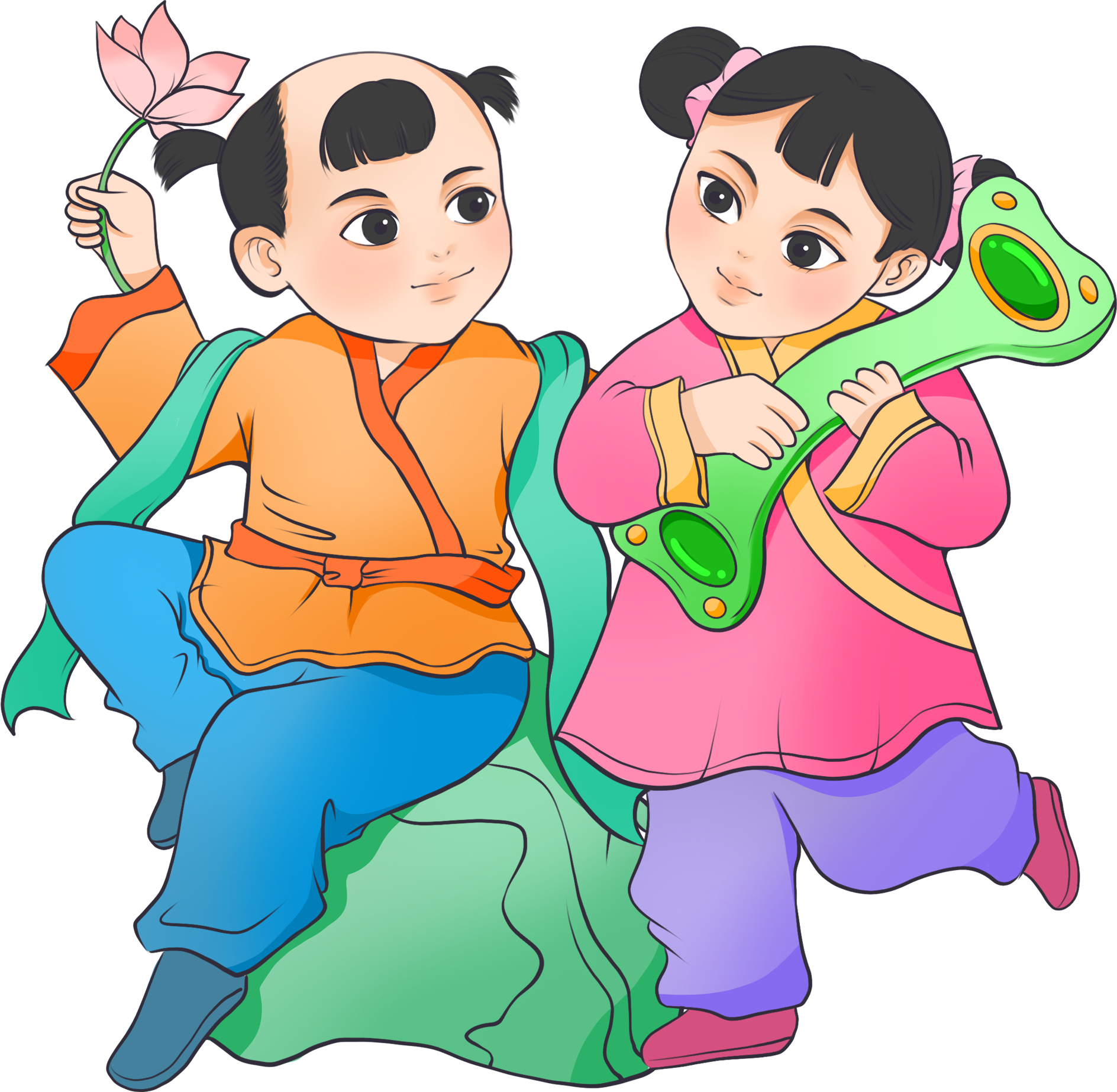 年画娃娃抱如意图片
