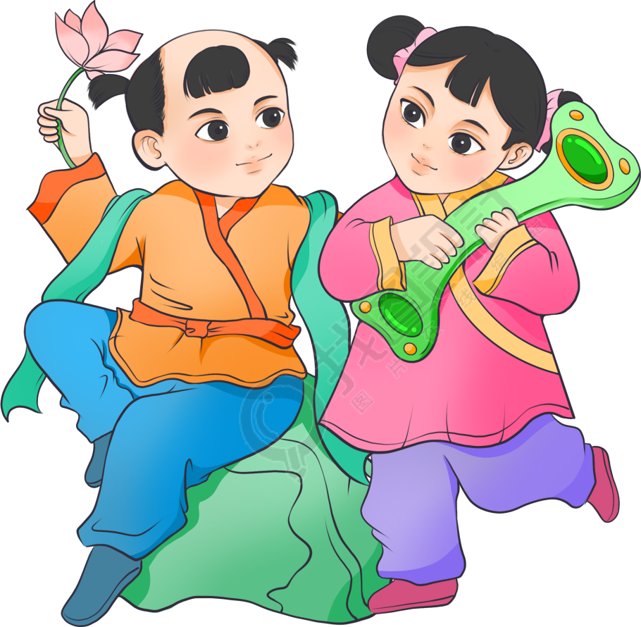 年画娃娃抱如意图片