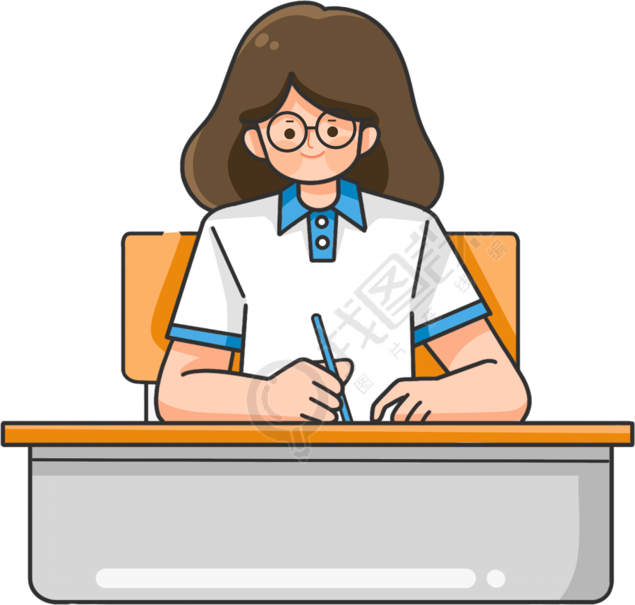 学校课桌认真学习的女生图片