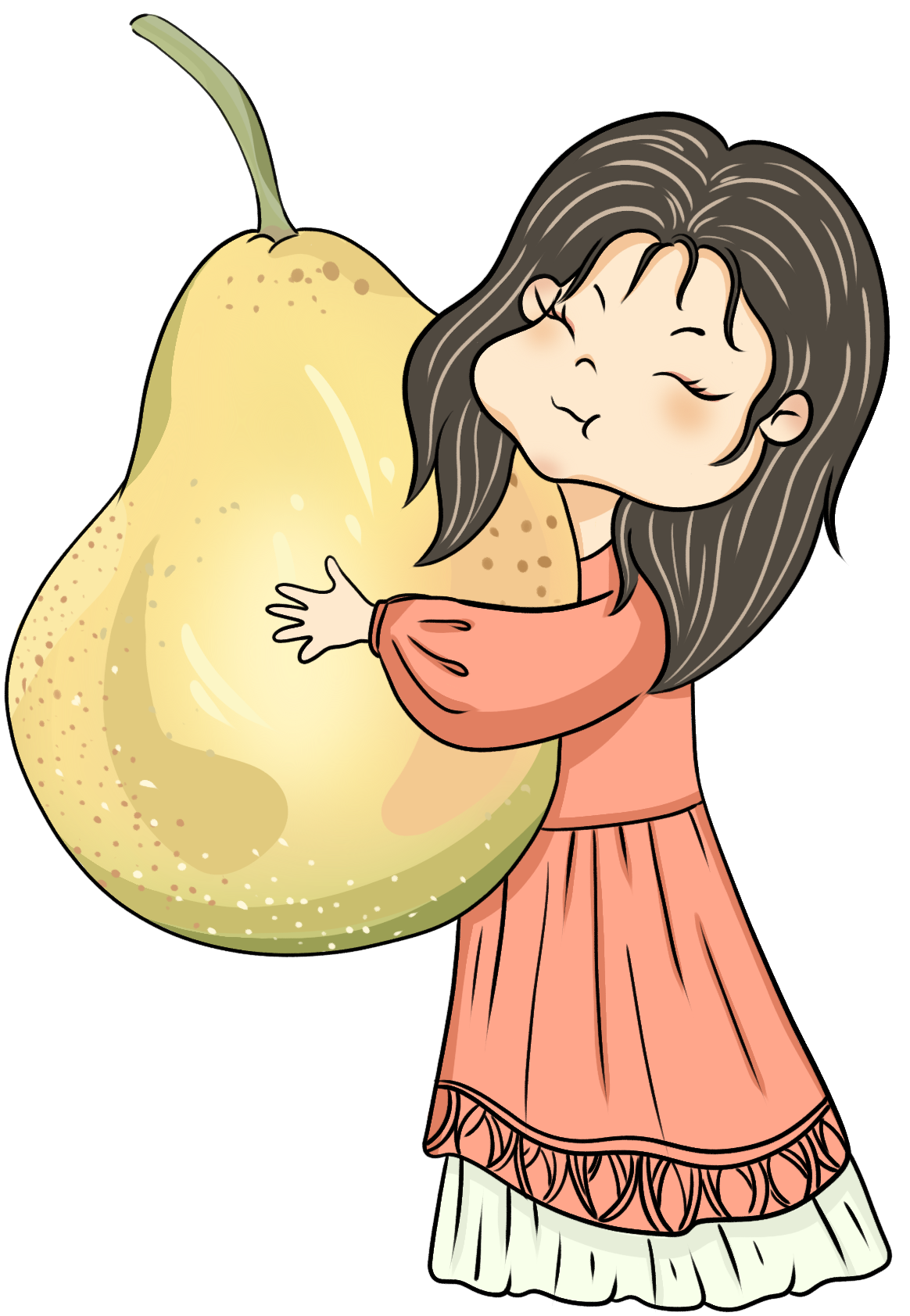 小孩抱梨插画图片如何画？