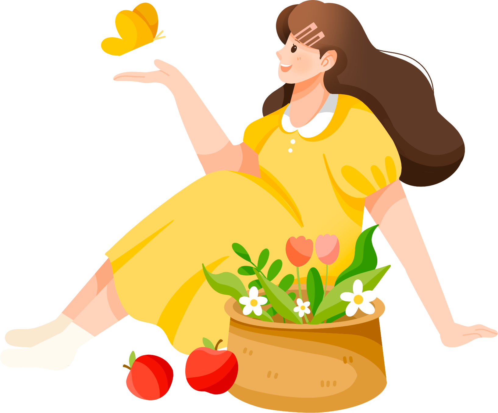 春天踏青少女绘画图片制作步骤！