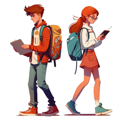 插画设计素材-男孩女孩走路
