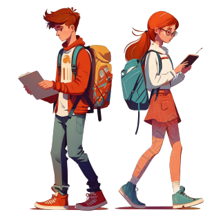 插画设计素材-男孩女孩走路