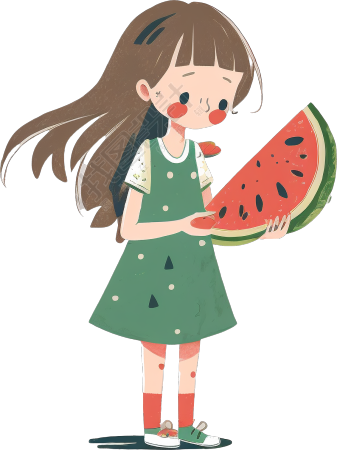 夏日清凉：少女吃西瓜
