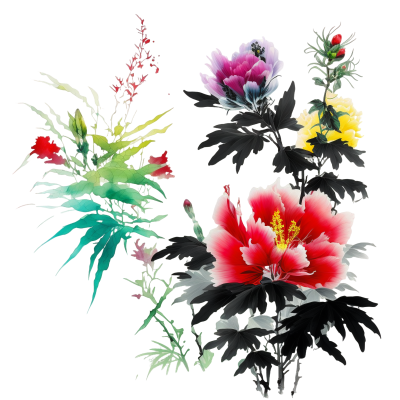 中国传统画风花卉元素插画素材