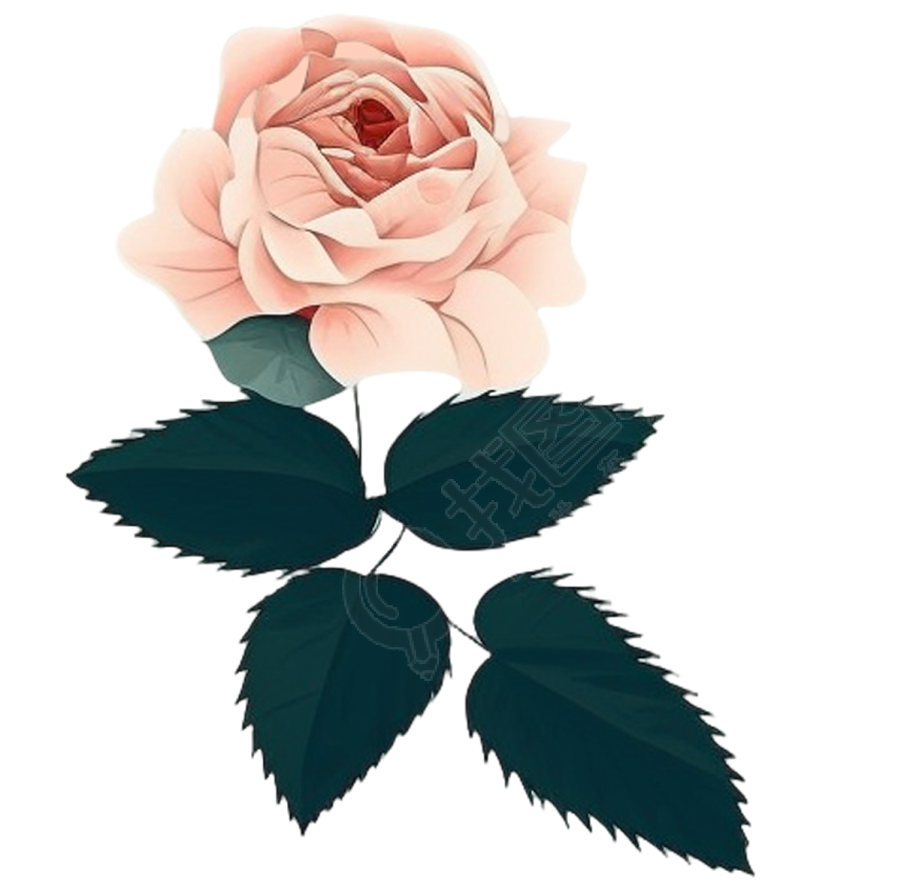 白色背景上的玫瑰花扁平化UI插画PNG素材