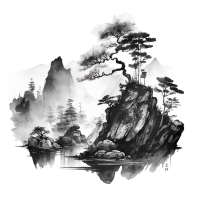 中国水墨山水元素插画设计