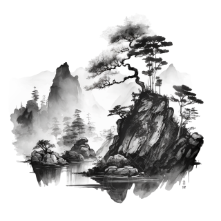 中国水墨山水元素插画设计