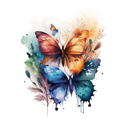 水彩蝴蝶元素插画