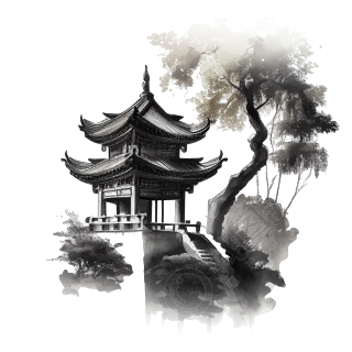 中国水墨山水元素插画设计素材