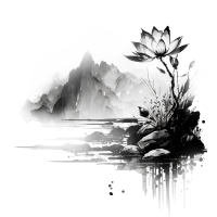 水墨荷花素材PNG高清透明背景八山人风格创意设计元素商业可用