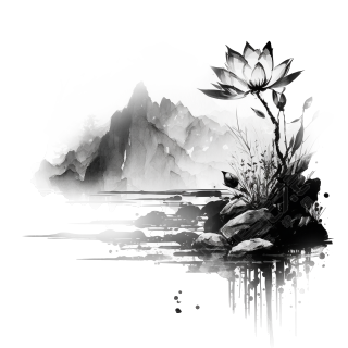 水墨荷花素材PNG高清透明背景八山人风格创意设计元素商业可用