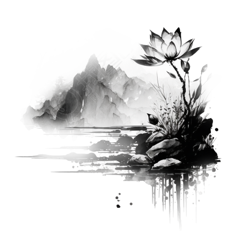 水墨荷花素材PNG高清透明背景八山人风格创意设计元素商业可用