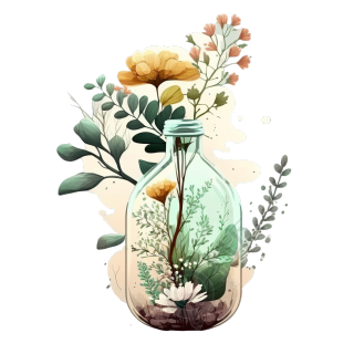 玻璃瓶花卉植物插画设计素材