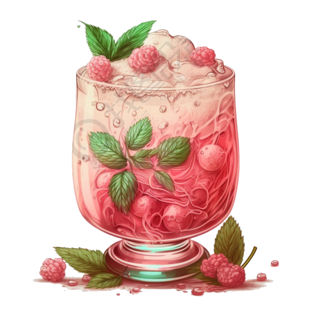 手绘草莓派鸡尾酒透明PNG素材
