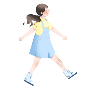 穿着牛仔连衣裙开心走路的小女孩图片