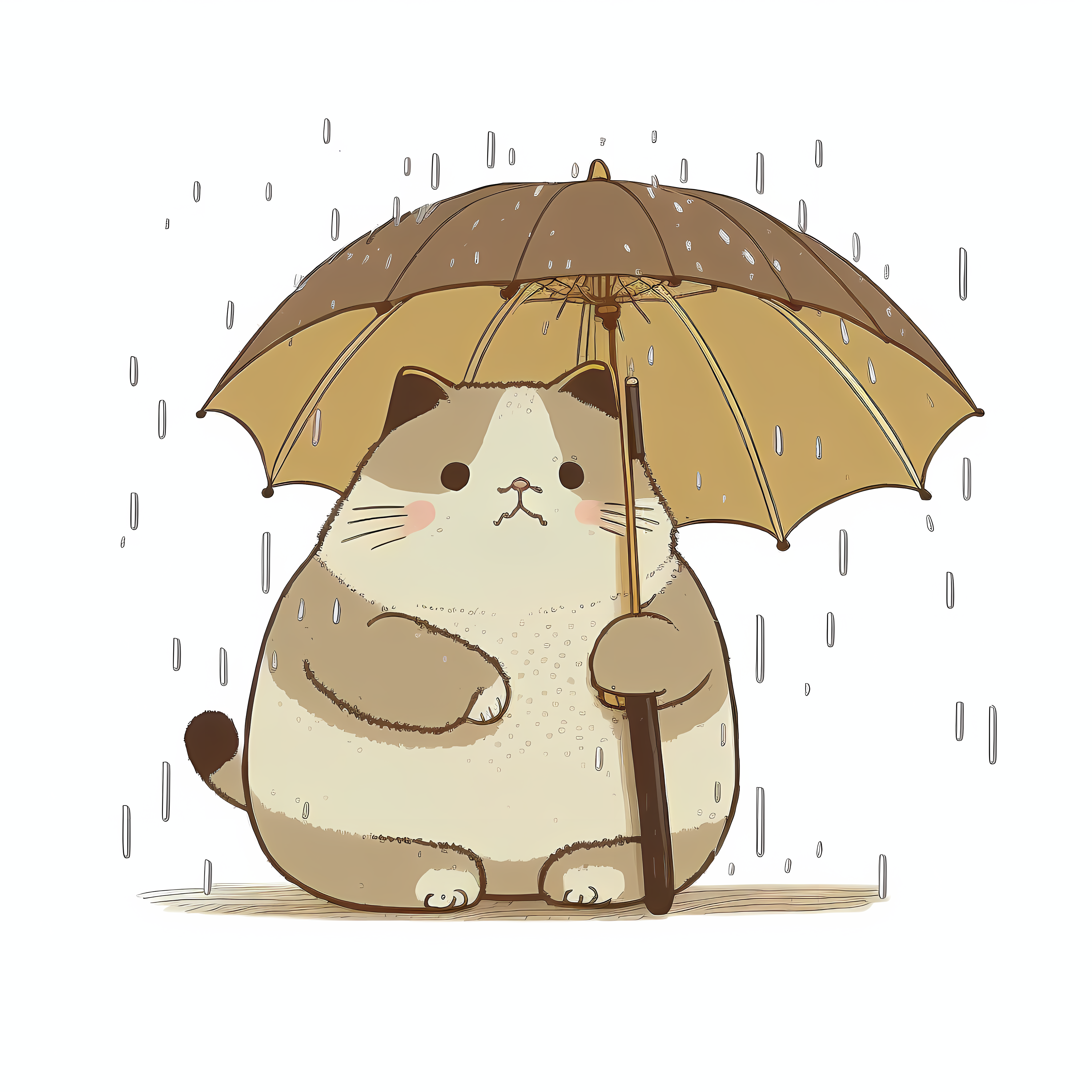 打伞的可爱小l胖猫