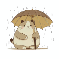 打伞的可爱小l胖猫