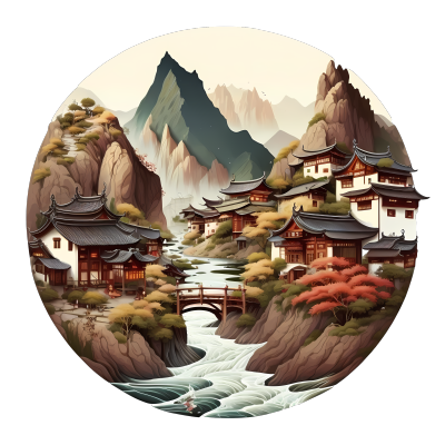 山水小村落白底可商用PNG素材