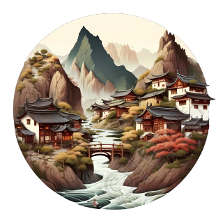 山水小村落白底可商用PNG素材