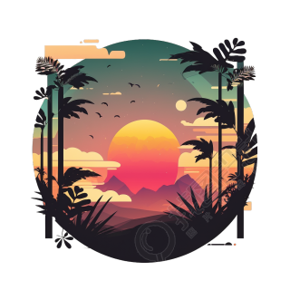 平面插画设计元素-透明夕阳