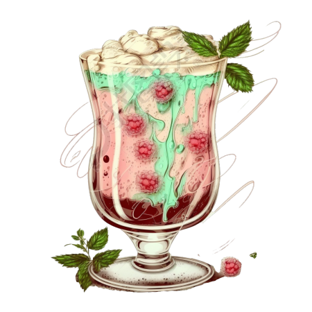 手绘草莓Clover Club鸡尾酒插画设计PNG素材