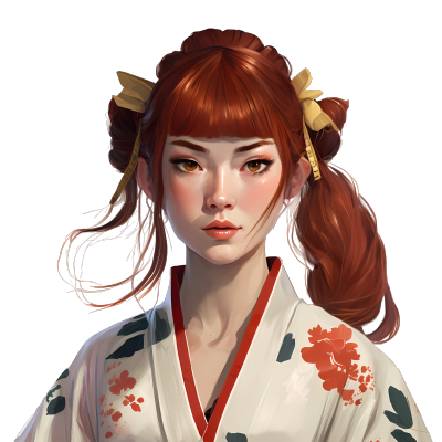 金眸棕发少女白衣红夹子素材