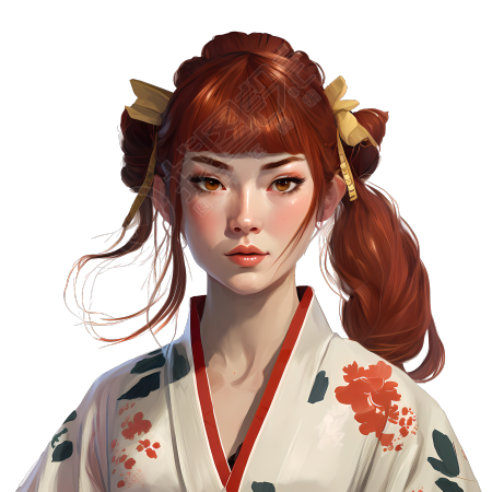 金眸棕发少女白衣红夹子素材
