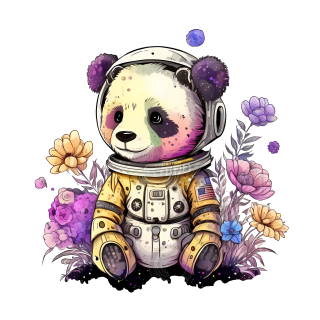 可爱花冠熊猫宇航员PNG图形素材
