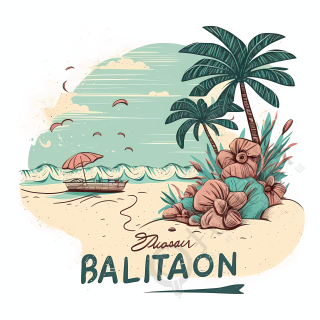 手绘白色海滩度假插画设计元素PNG