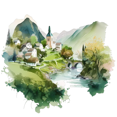 绿山水下的乡村