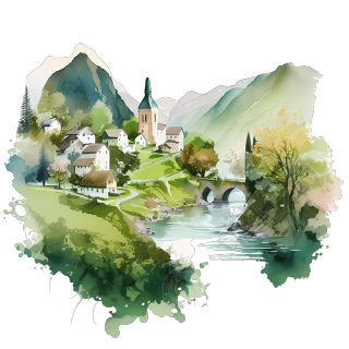 绿山水下的乡村