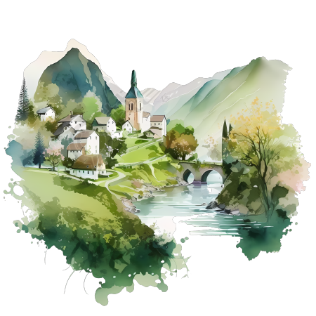 绿山水下的乡村
