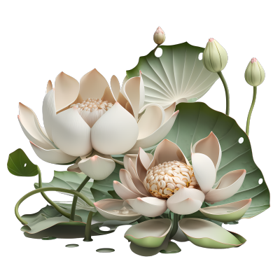 白莲花叶子素材PNG 3D渲染