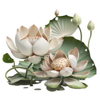 白莲花叶子素材PNG 3D渲染