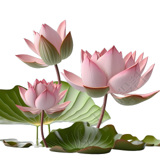 莲花素材-白底3D渲染透明背景高清PNG