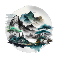 墨色山水画风PNG素材