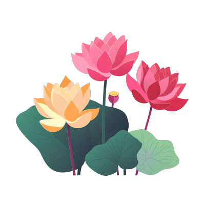 扁平化插画设计元素-荷花PNG素材