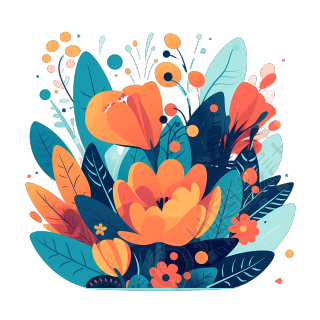 白色背景花朵扁平化 UI 插画素材